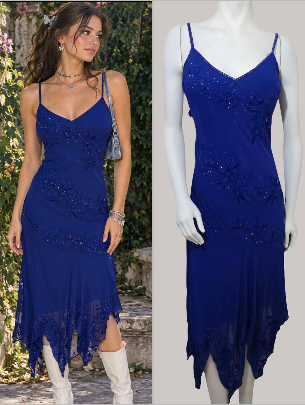 Dessy Collection Cobalt Blue Handkerchief Hem Slip Dress XL Vintage Y2K